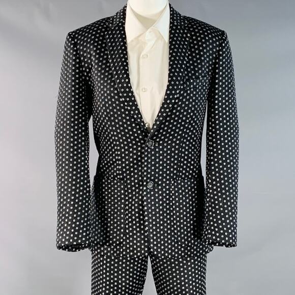 MR TURK Size 36 Regular Black White Perforated Polyester Notch Lapel Suit - Picture 1 of 13